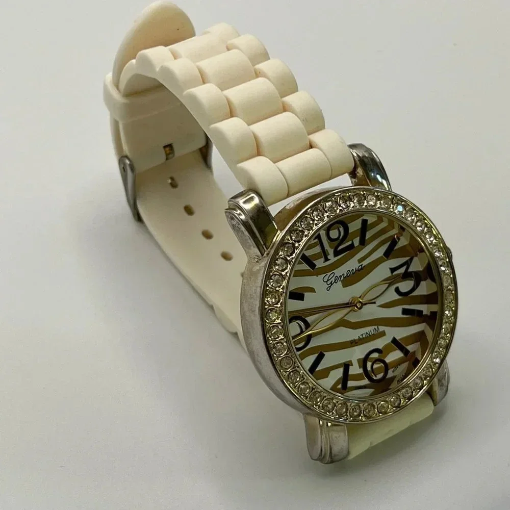 Geneva Platinum Oversized Ladies Zebra Watch Working